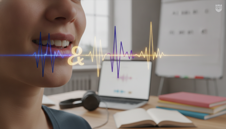 Create a stunning, professional hero image for a blog post titled "El sonido Schwa en inglés: El gran secreto para mejorar tu pronunciación y sonar natural". Context: Somos Zero to TENglish, una academia de inglés online para hispanohablantes. Ofrecemos cursos estructurados por niveles CEFR: A1 (Zero to Beginner), A2 (Beginner to Explorer), B1 (Explorer to Speaker), B2 (Speaker to Pro), C1 (Pro to Fluent), y un programa especial para niños llamado Tiny Talkers. También ofrecemos un examen diagnóstico gratuito. TEMÁTICAS DEL BLOG (variar entre todas): - Tips y técnicas para aprender inglés más rápido - Gramática explicada de forma simple y práctica (tiempos verbales, preposiciones, condicionales, etc.) - Vocabulario temático (negocios, viajes, tecnología, medicina, vida diaria) - Phrasal verbs y expresiones idiomáticas con ejemplos reales - Errores comunes que cometen los hispanohablantes en inglés - Diferencias entre inglés americano y británico - Pronunciación y fonética (sonidos difíciles para hispanohablantes) - Preparación para exámenes (TOEFL, IELTS, Cambridge) - Inglés para situaciones específicas (entrevistas de trabajo, presentaciones, viajes) - Cultura anglosajona (costumbres, festividades, modismos culturales) - Recursos y herramientas para practicar inglés por tu cuenta - Historias de éxito y motivación para estudiantes - Comparativas español-inglés (false friends, cognados, estructuras diferentes) - Listening y comprensión auditiva (series, podcasts, música recomendada) - Business English y vocabulario profesional TONO Y ESTILO: - Amigable, cercano y motivador, como un profesor cool que te explica con ejemplos prácticos - Siempre incluir ejemplos en inglés con su traducción al español entre paréntesis - Usar analogías con situaciones cotidianas para explicar conceptos - Incluir mini-ejercicios o desafíos al final cuando sea posible - Cada artículo debe hacer que el lector sienta que aprendió algo útil de inmediato PÚBLICO OBJETIVO: - Adultos hispanohablantes de 18-45 años que quieren aprender o mejorar su inglés - Desde principiantes absolutos hasta niveles intermedios-avanzados - Personas que buscan mejorar su inglés por trabajo, viajes o desarrollo personal SEO: - Enfocar cada artículo en una keyword principal relacionada con aprender inglés - Usar preguntas que la gente buscaría en Google como parte de los títulos y headings - Incluir keywords long-tail naturalmente en el contenido CATEGORÍAS DISPONIBLES (usar de 1 a 2 por artículo): - Gramática - Vocabulario - Pronunciación - Tips de Aprendizaje - Business English - Cultura - Expresiones y Modismos - Exámenes - Recursos. The image should be eye-catching, modern, and relevant to the topic. Use vibrant colors and professional composition. Photorealistic style.